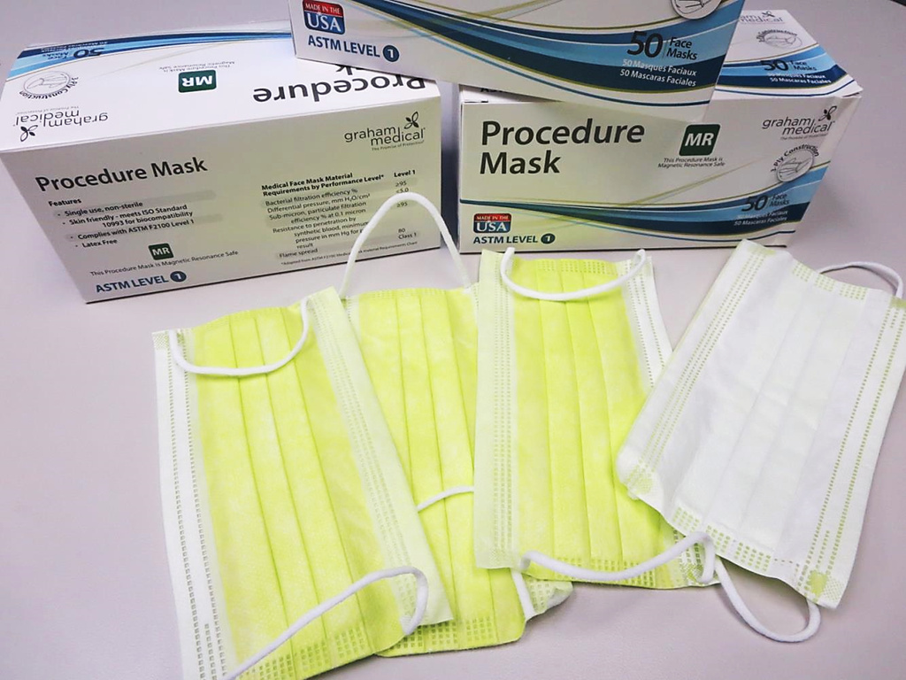 91618 (formerly 88589) Graham Medical® ProDefense Level 1 Hi-Viz Yellow 3-Ply MRI Safe Ear Loop Masks for Sensitive Skin (Metal-Free)